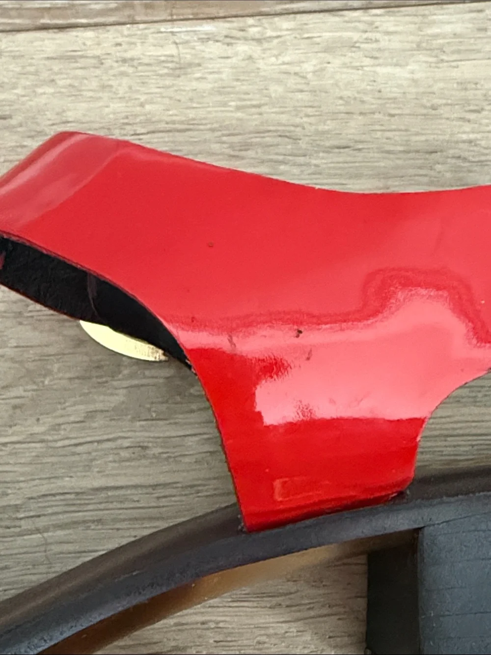 Tory Burch Red Patent Leather T-Strap Sandals with Gold Logo